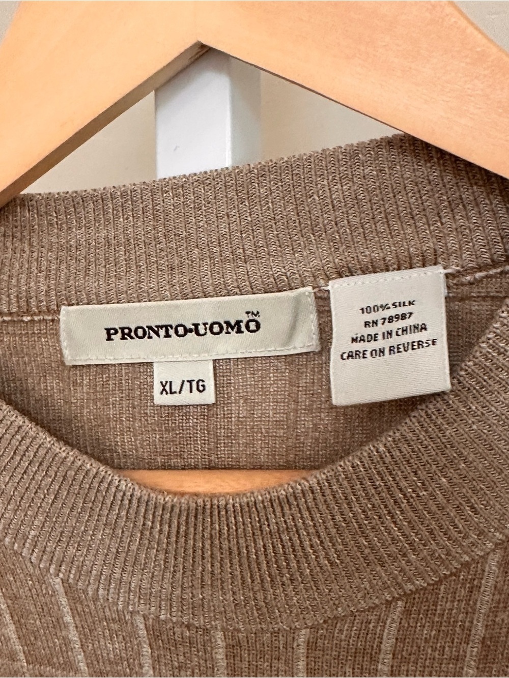 Pronto Uomo 100% Silk Windowpane Sweater Men’s XL Taupe Quiet Luxury - Picture 3 of 7